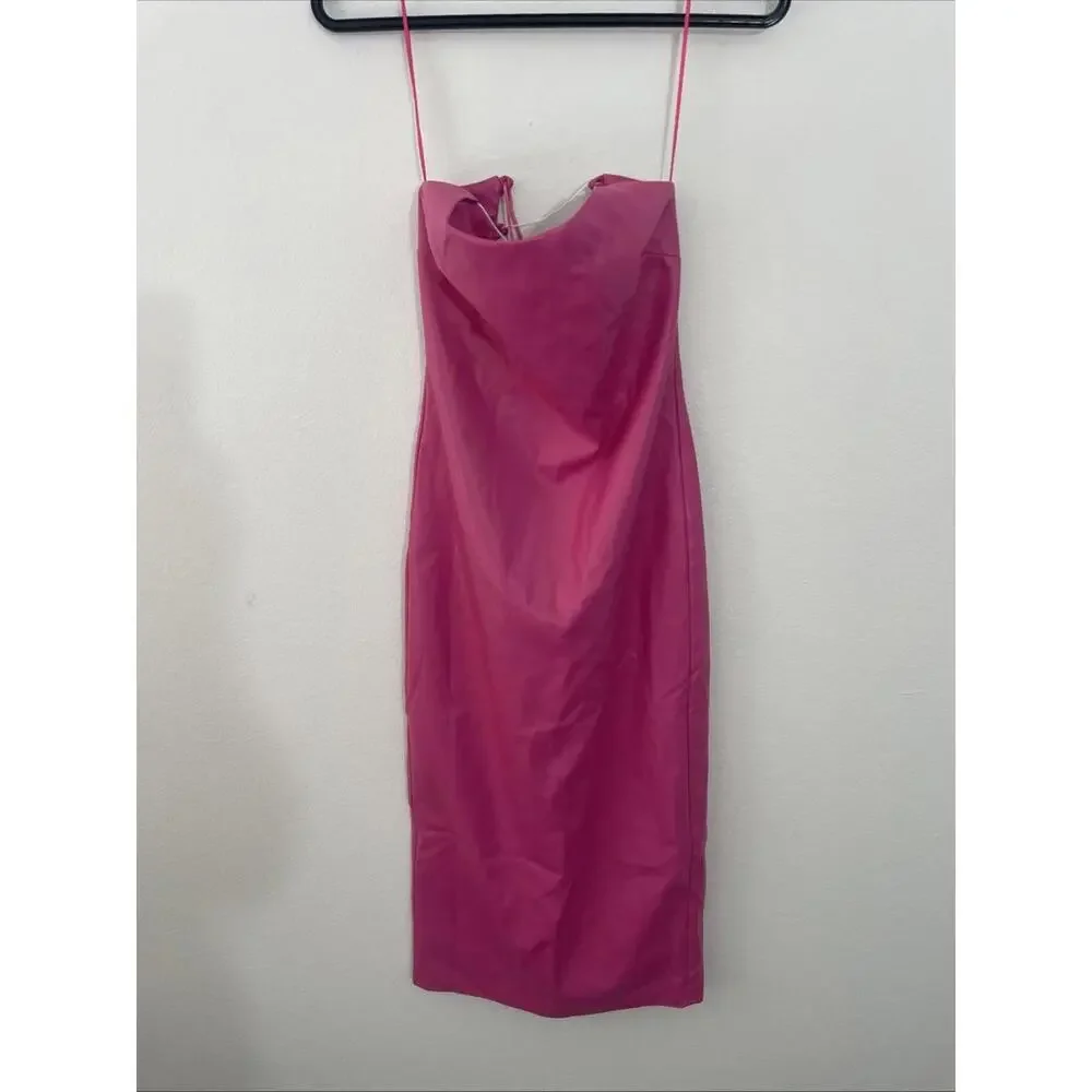 Revolve Bardot Helena Faux Leather Dress Hot Pink tie back Size 2 NWT $119 msrp - Picture 5 of 10